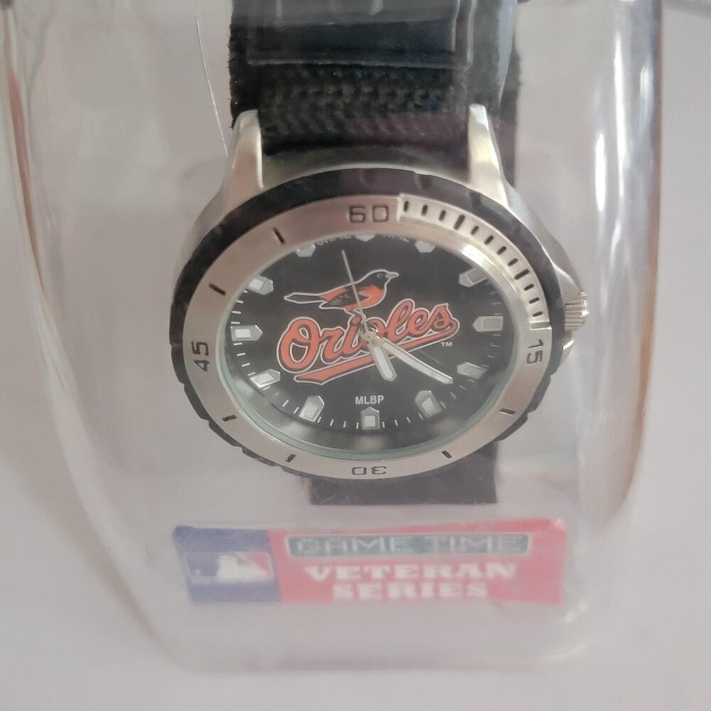 Game Time Mens Watch Black Dial Silver Case Black Nylon Orioles Veteran Series